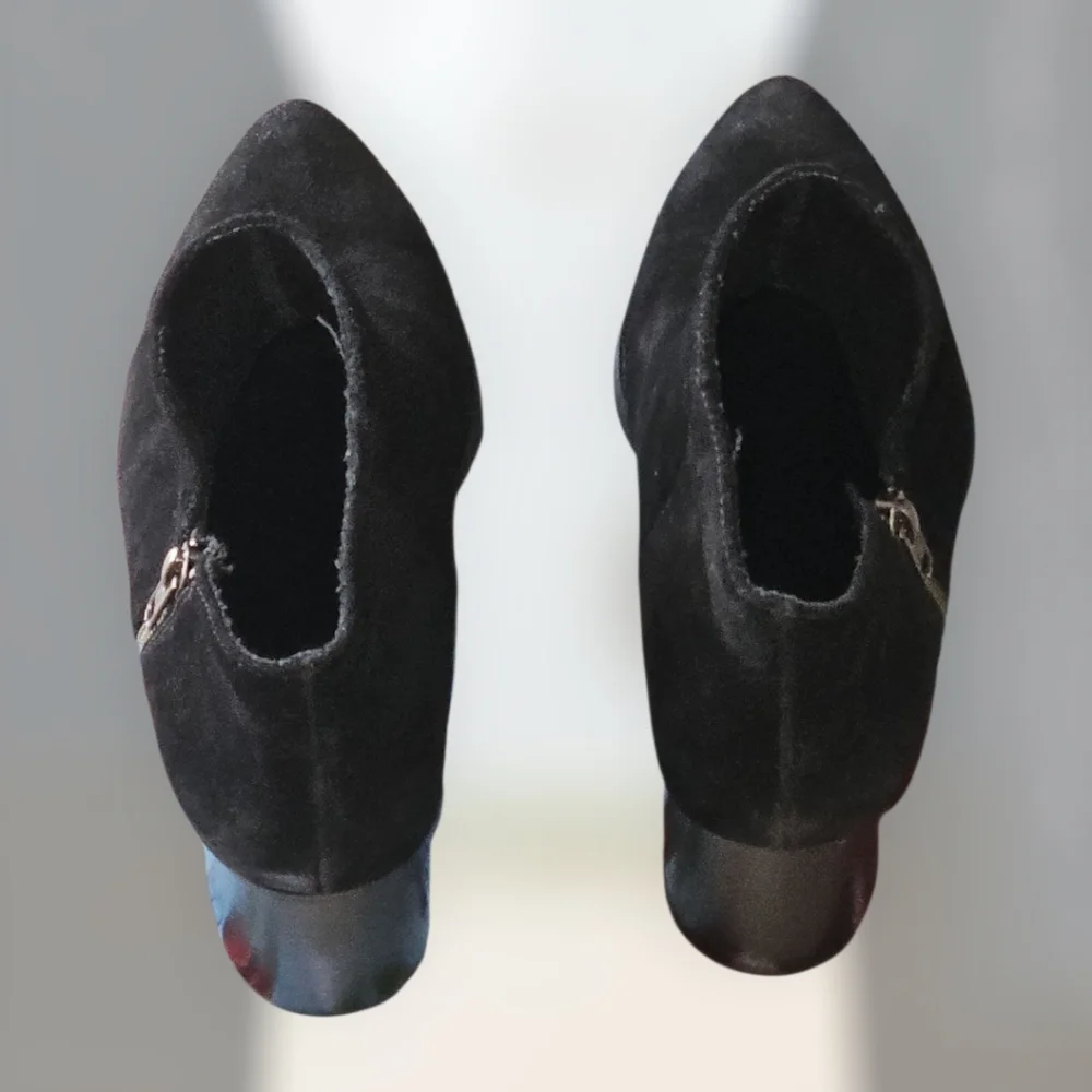 Seychelles Ankle Boots Black Suede Side Zip Block Heel Womens 8